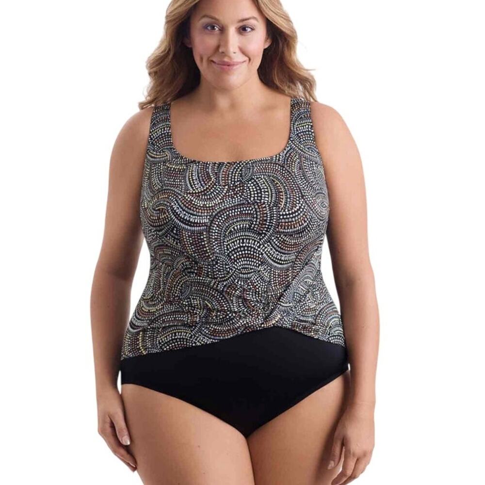 Longitude Long Torso Twist Pull Sash One Piece Swimsuit Size 18 Tummy Control